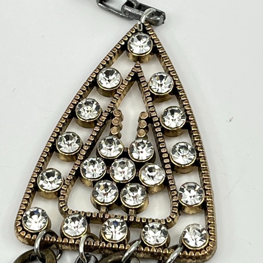 VTG Plunder Mixed Metal Tiered Drape Necklace Bronze & Silver Tone Rhinestone - Picture 6 of 15